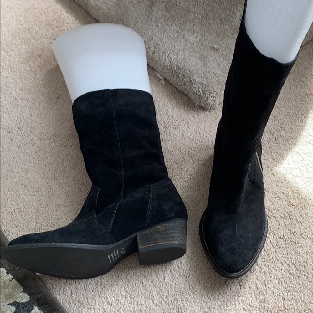 Rebels Black Suede Mid-Calf Heeled Boots